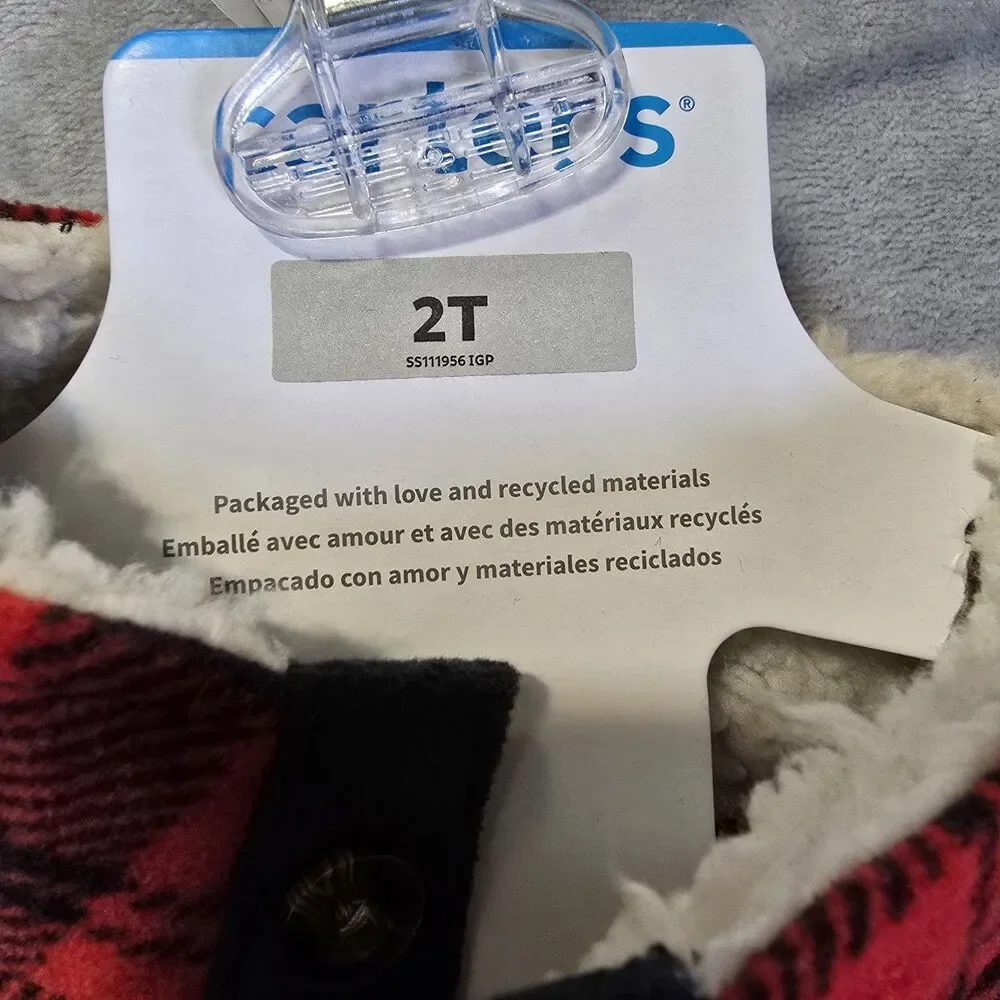 NWT Carter's Toddler 2-Piece Holiday Set 2T Red Black Plaid Fleece Collar